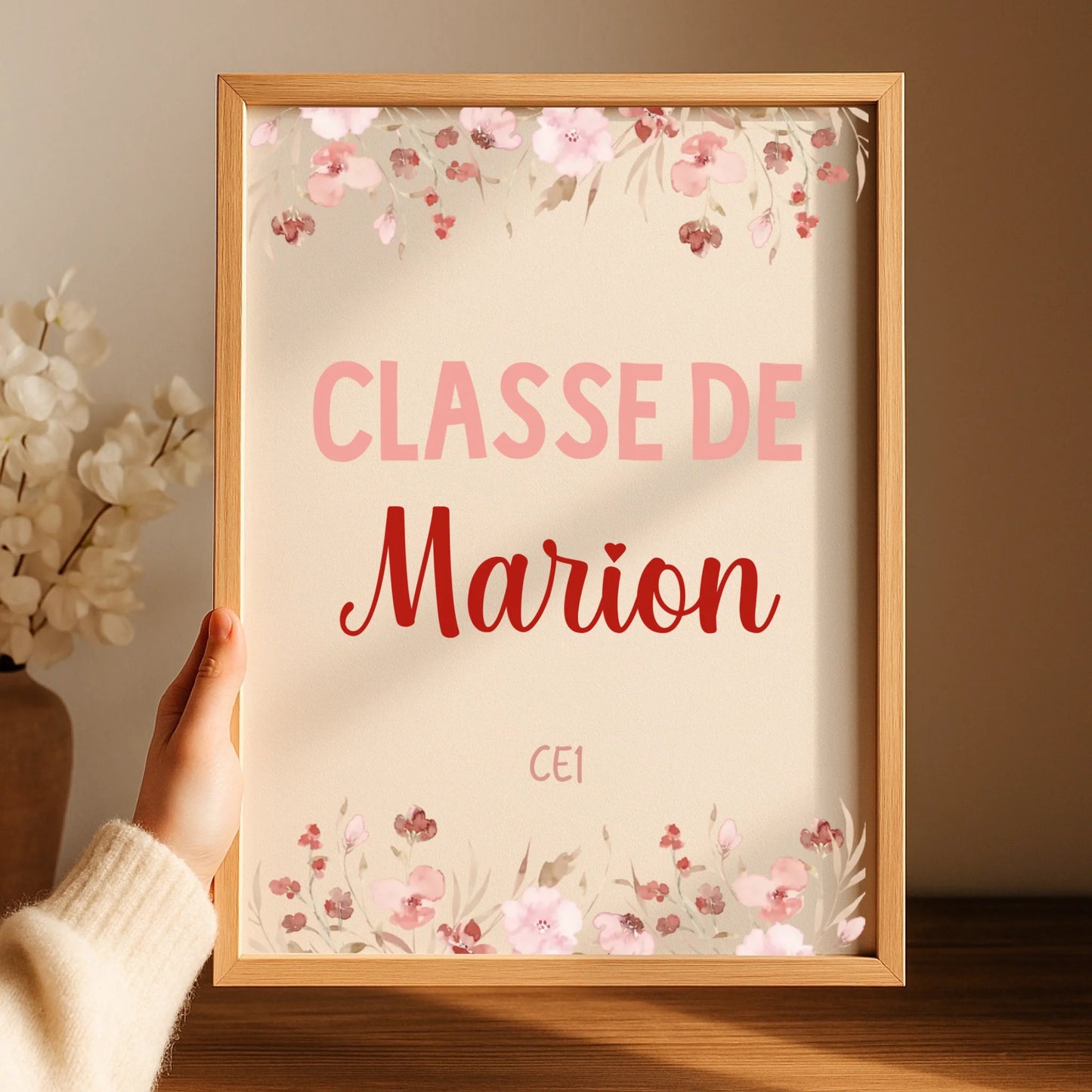 affiche maîtresse fleurs roses décoration classe