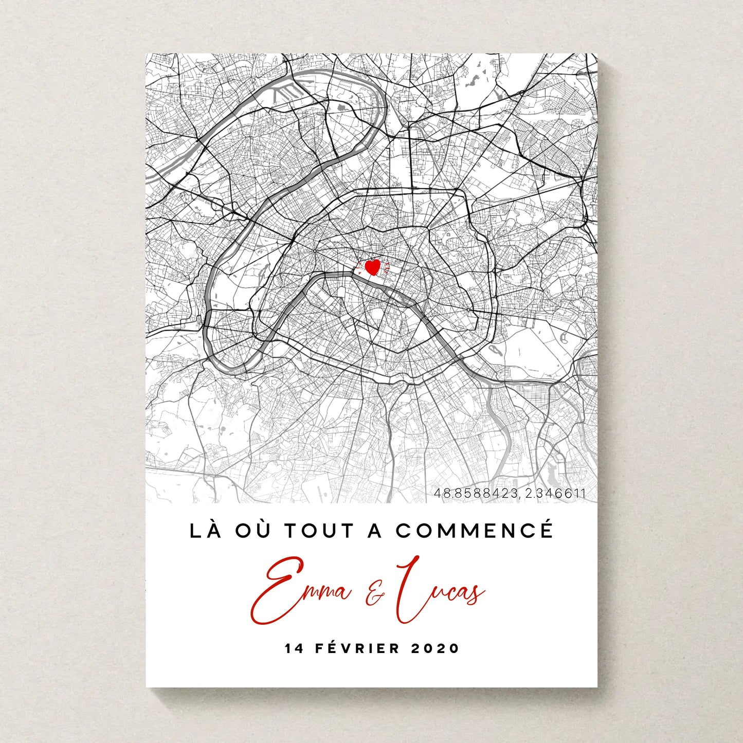 Affiche couple personnalisée - carte du lieu de rencontre - là où tout à commencé