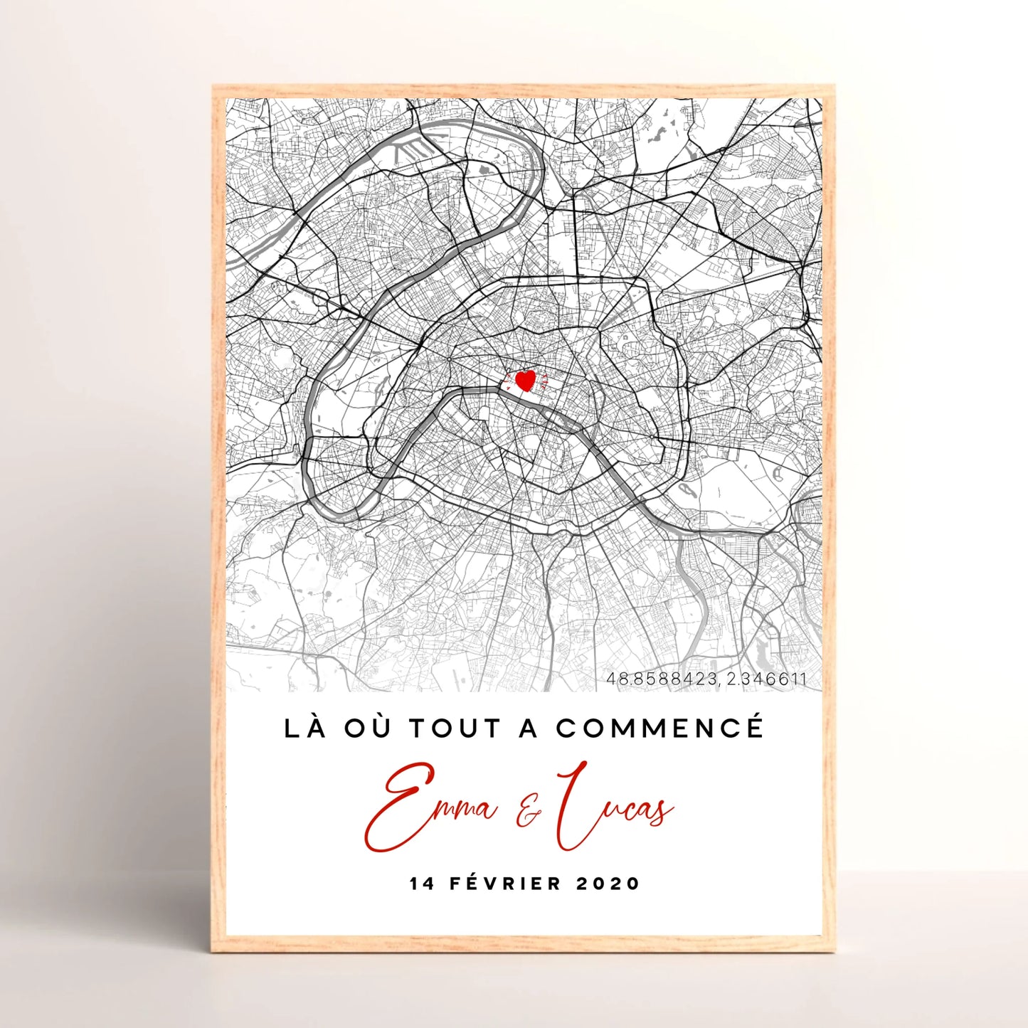 Cadre couple personnalisé - carte du lieu de rencontre - là où tout à commencé