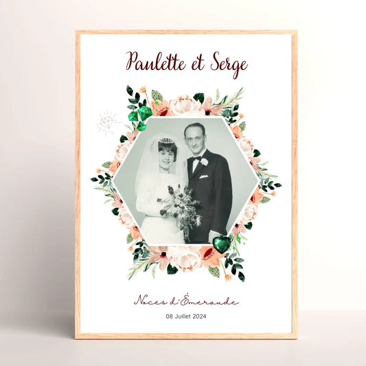Cadre Personnalisé Noces d'Émeraude - Cadeau Unique 40 ans de Mariage