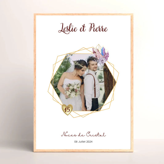 Cadre Personnalisé Noces de Cristal - Cadeau Unique 15 ans de Mariage