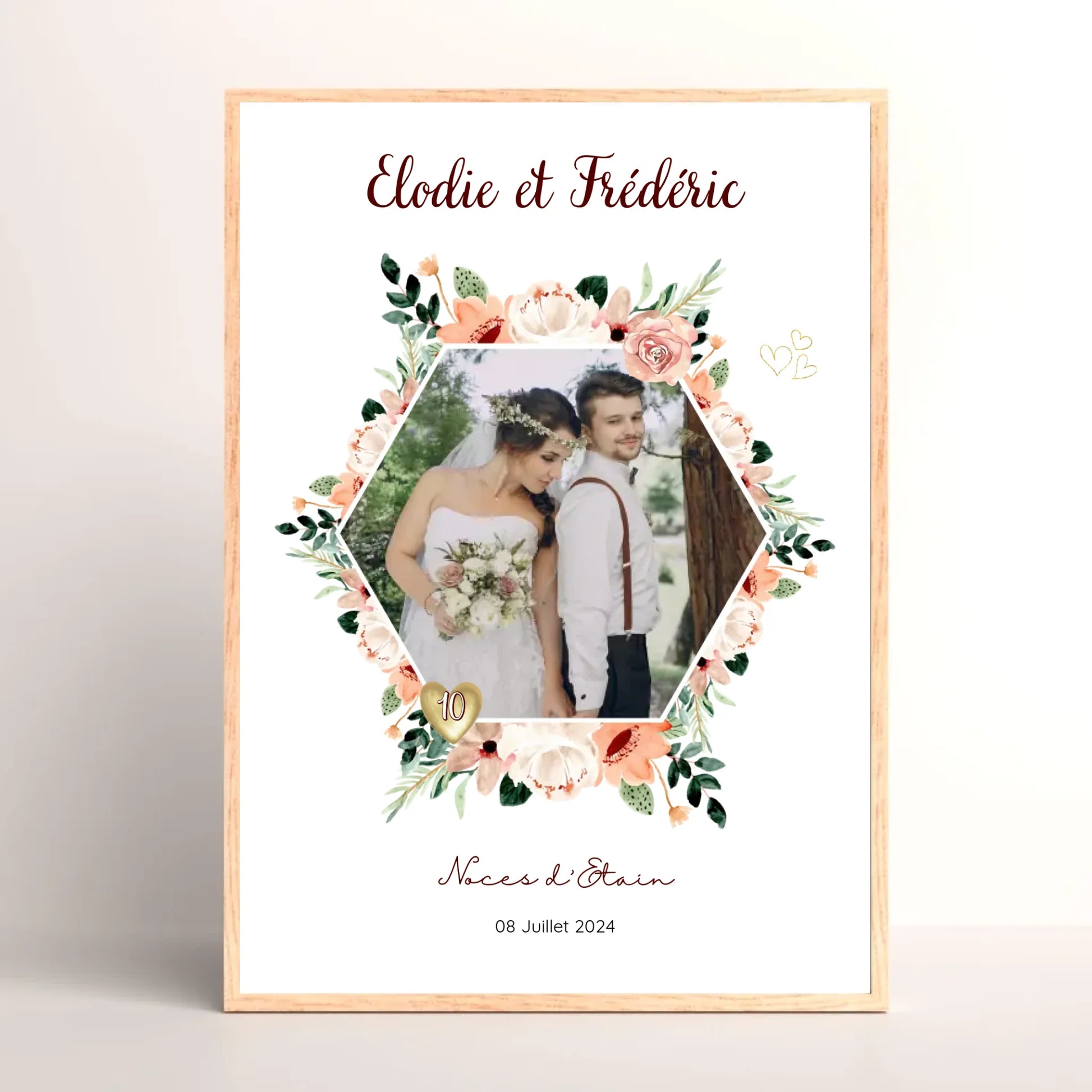 Cadre Personnalisé Noces d'Étain - Cadeau anniversaire de Mariage 10 ans