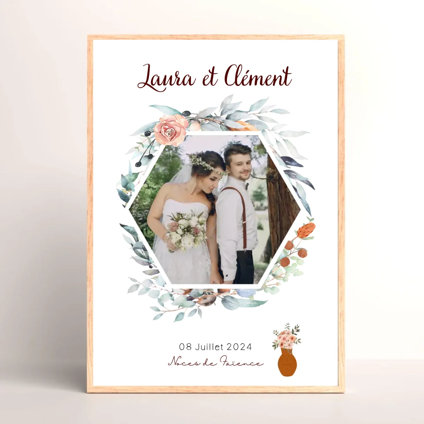 Cadre Personnalisé Noces de Faïence - Cadeau anniversaire de Mariage