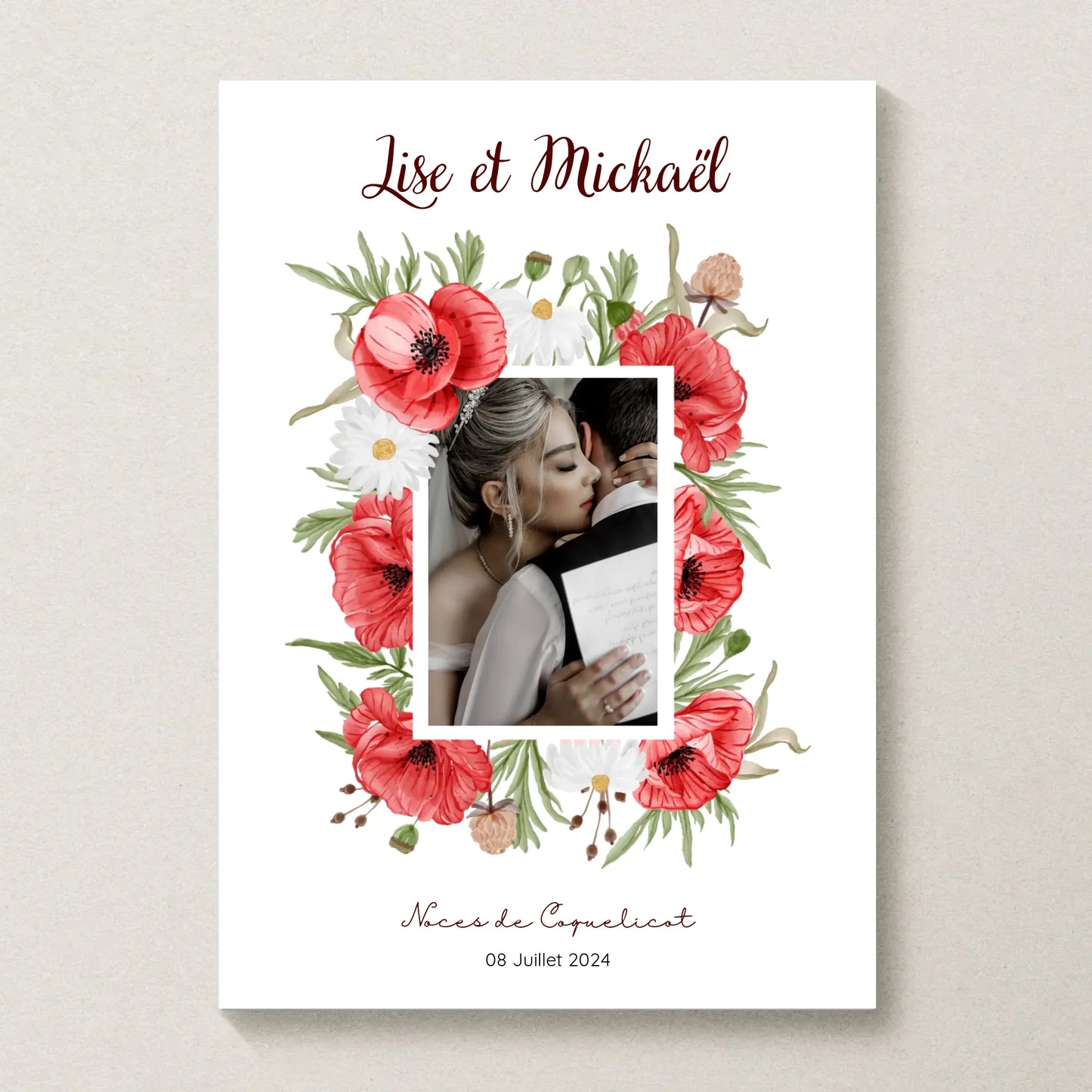 Affiche Personnalisée Noces de coquelicots - Cadeau anniversaire de Mariage