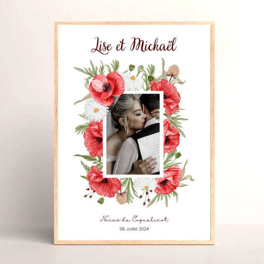Cadre Personnalisé Noces de coquelicots - Cadeau anniversaire de Mariage