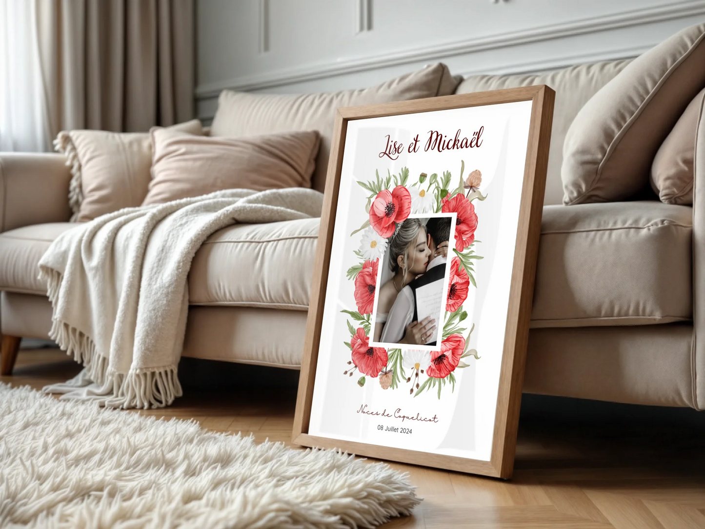 Affiche Personnalisée Noces de coquelicots - Cadeau anniversaire de Mariage