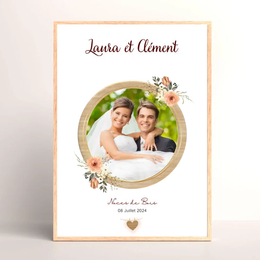 Cadre Personnalisé Noces de bois - Cadeau noces de Bois - Cadeau Anniversaire de mariage