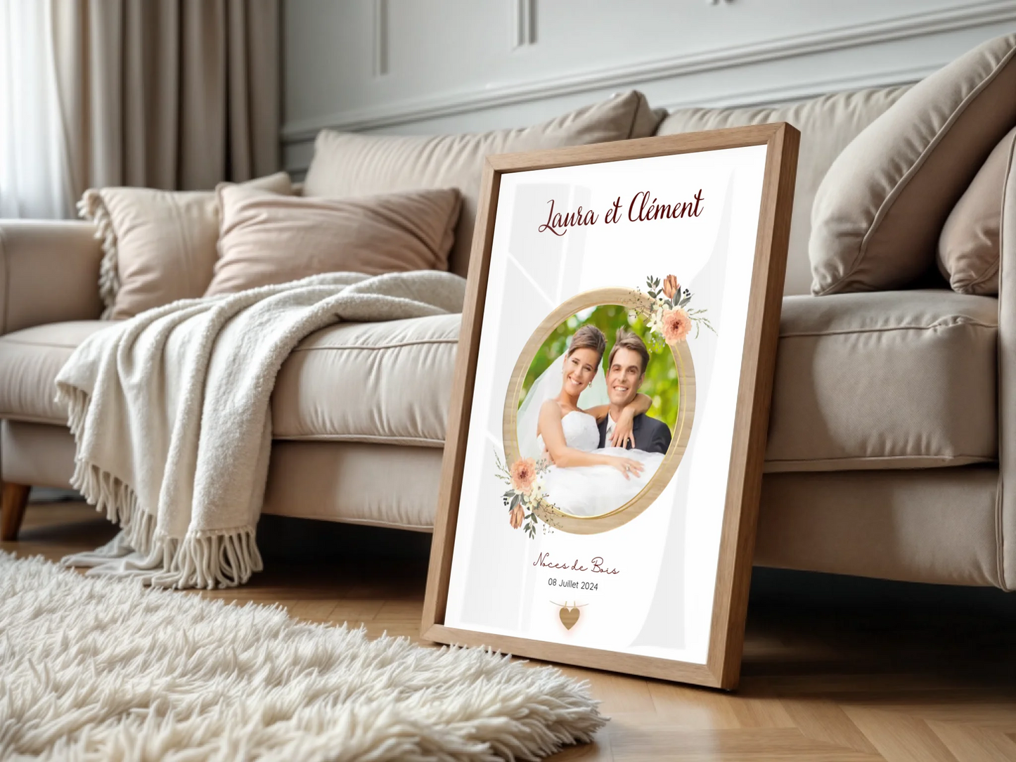 Affiche Personnalisée Noces de bois - Cadeau noces de Bois - Cadeau Anniversaire de mariage