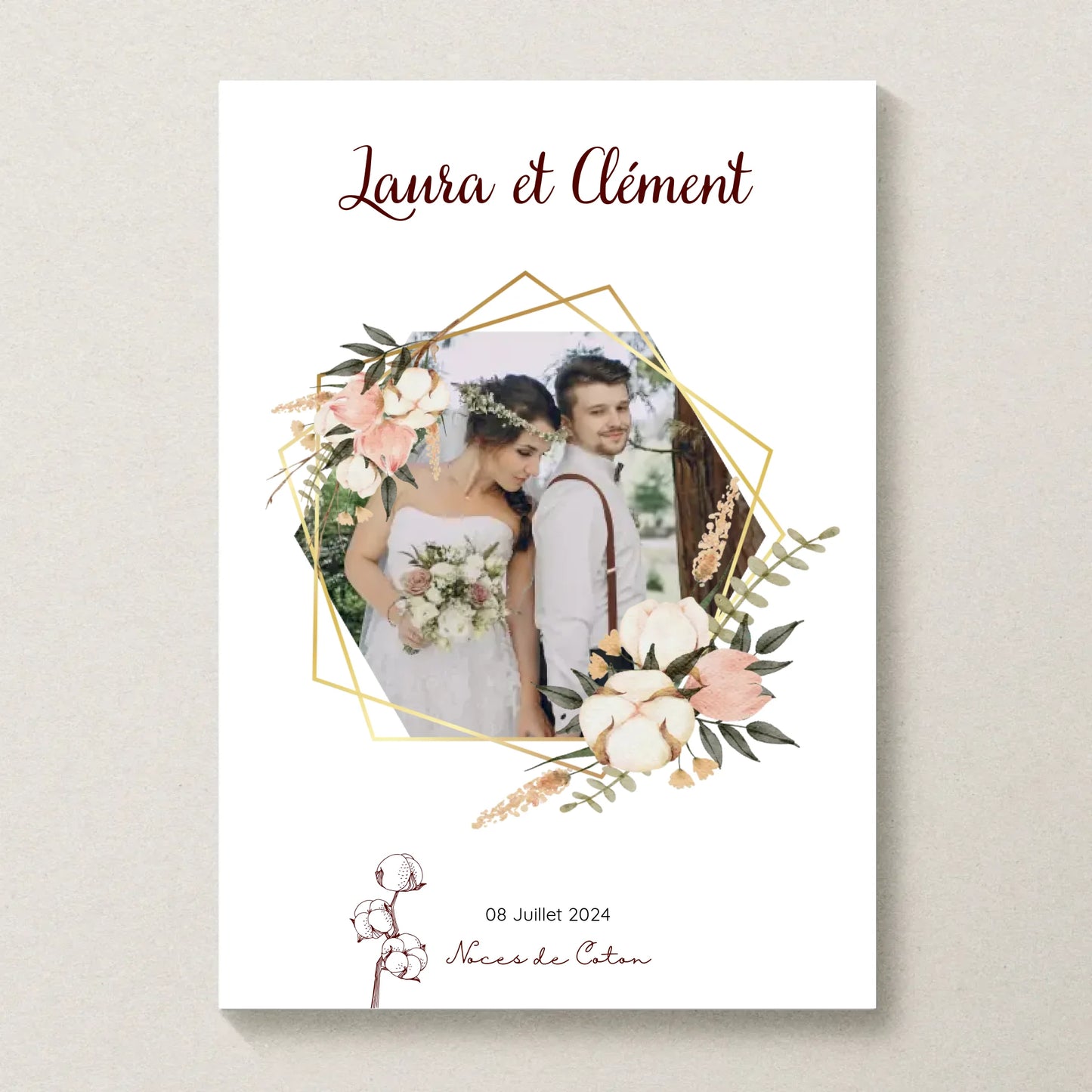 Affiche Personnalisée Noces de coton - Cadeau Noces de Coton - Cadeau Anniversaire de mariage