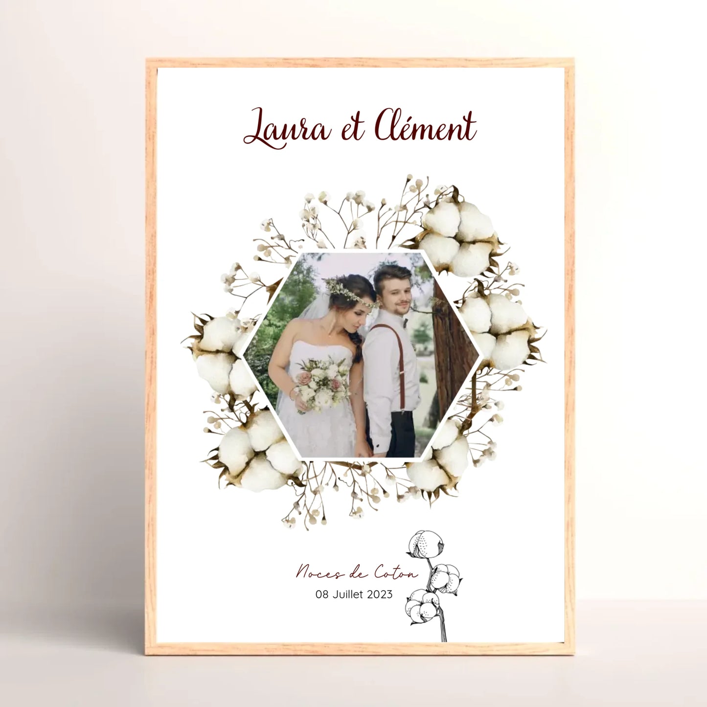 Cadre Personnalisé Noces de Coton - 1er Anniversaire de mariage