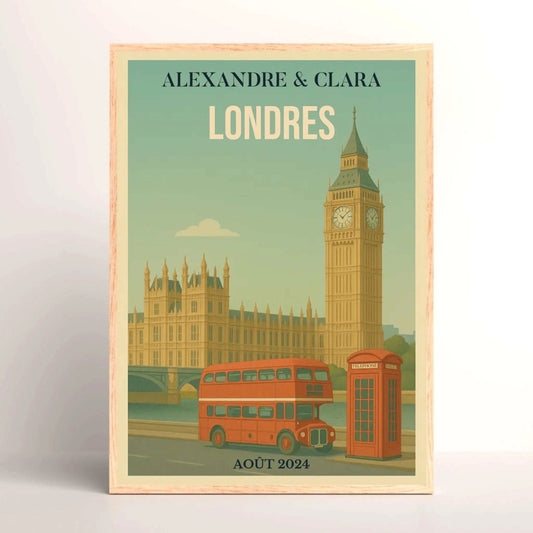 Poster décoratif Londres rétro avec prénoms et date