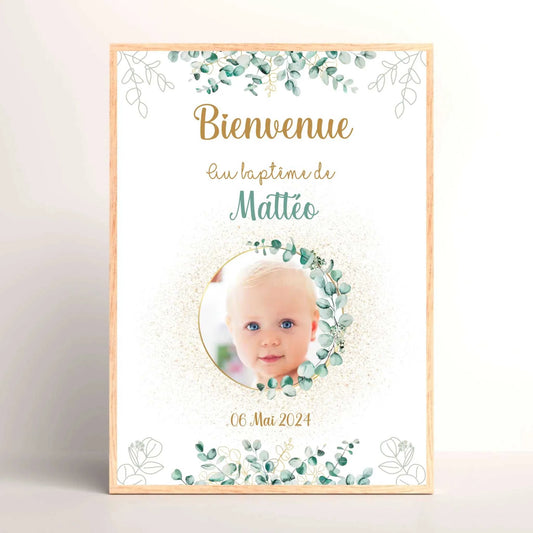 Cadre personnalisé Baptême ou Anniversaire Bienvenue "Eucalyptus OR"