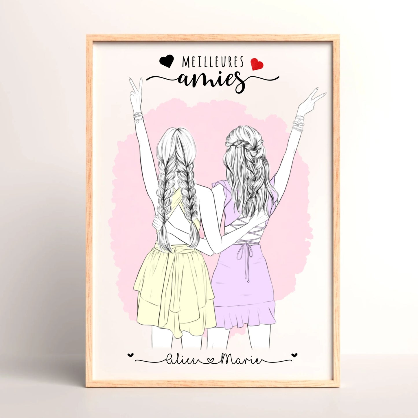 Poster amitié fille style croquis – personnalisation prénoms