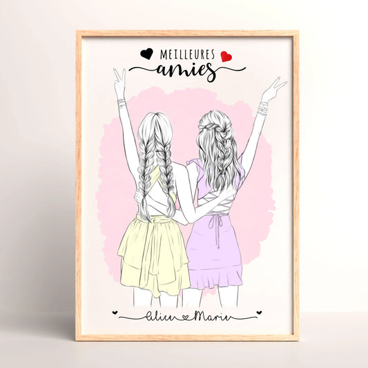 Poster amitié fille style croquis – personnalisation prénoms