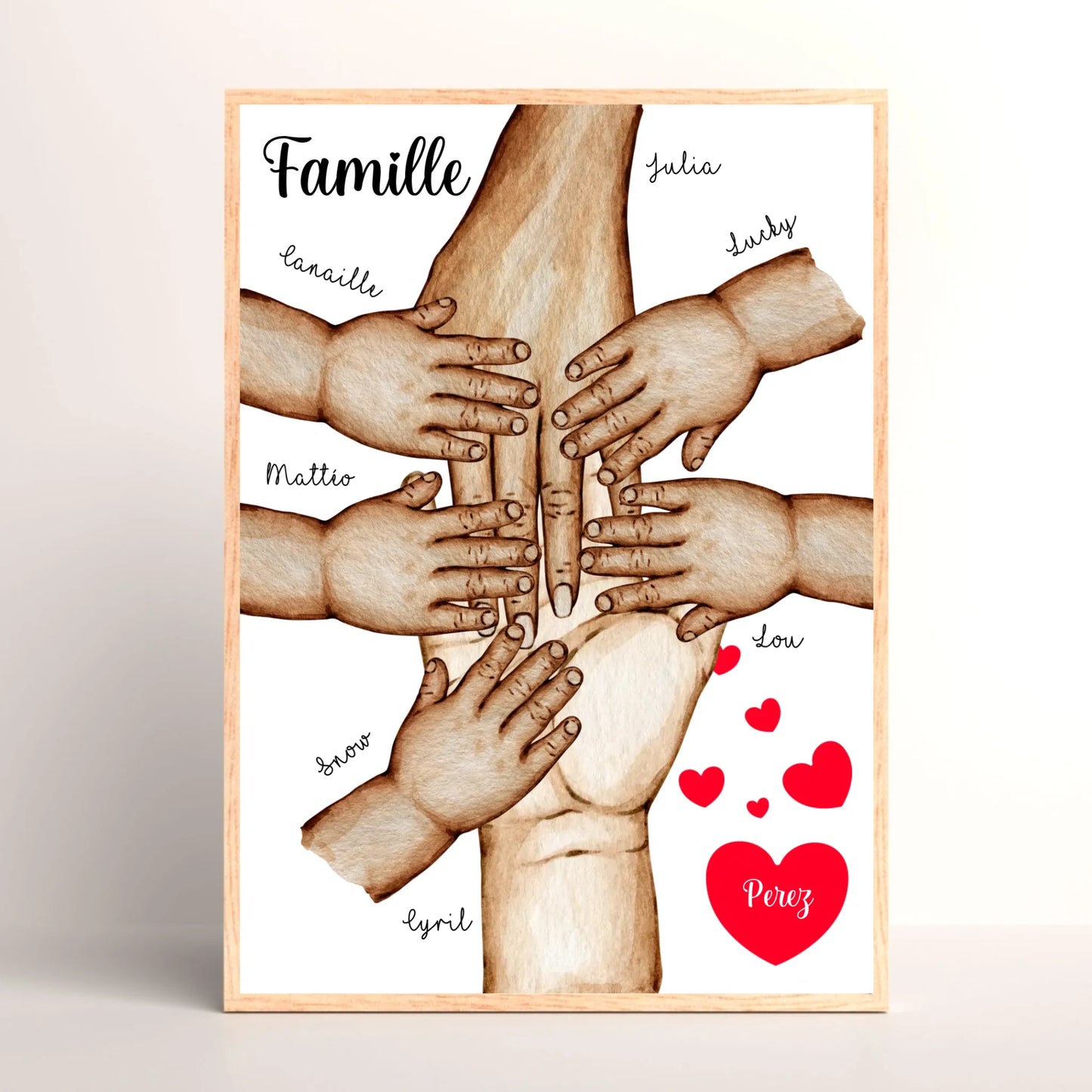 Cadre Famille Personnalisé - Mains et animaux - Cadeau personnalisé famille