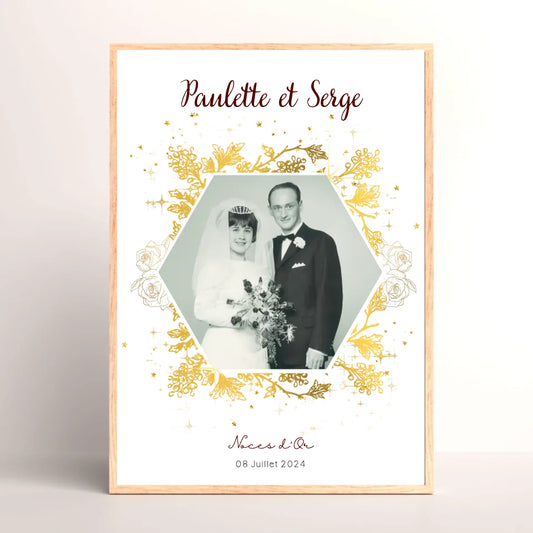 Cadre Personnalisé Noces d'Or - Cadeau Noces d'Or - 50 ans de Mariage