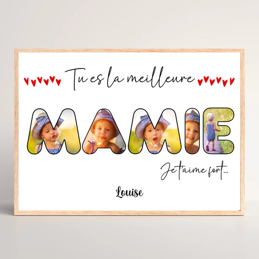 Cadre personnalisé Mamie - Mot Mamie avec Photos - Cadeau personnalisé Mamie
