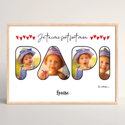 Cadre personnalisé Papi - Mot Papi avec photos - Cadeau personnalisé papi