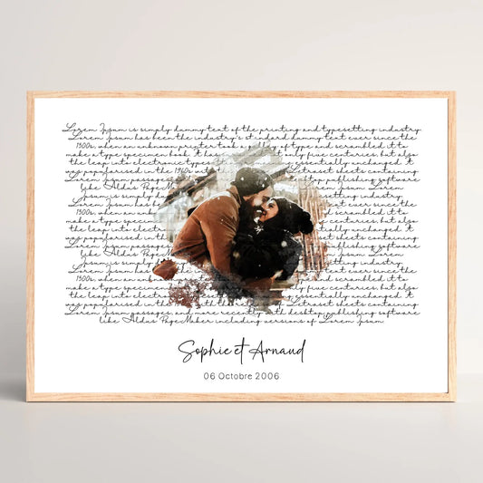 Cadre personnalisé Couple aquarelle Paroles de chanson, prénoms et date - cadeau personnalisé couple