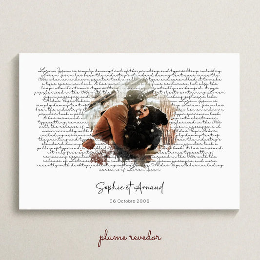Affiche personnalisée - Couple aquarelle Paroles de chanson, prénoms et date - cadeau personnalisé couple