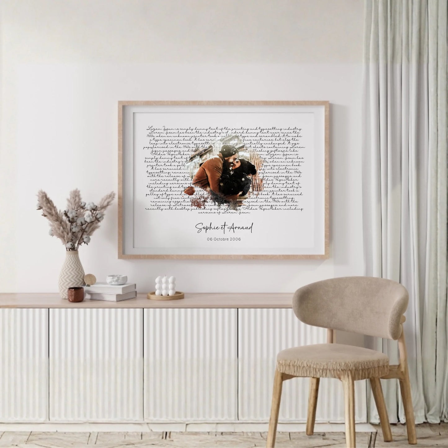 Affiche personnalisée - Couple aquarelle Paroles de chanson, prénoms et date - cadeau personnalisé couple