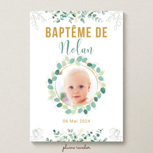Affiche personnalisée Baptême ou Anniversaire arbre à empreintes "eucalyptus" avec photo
