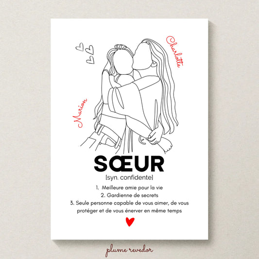 Affiche personnalisée Sœur Définition - cadeau personnalisé sœur