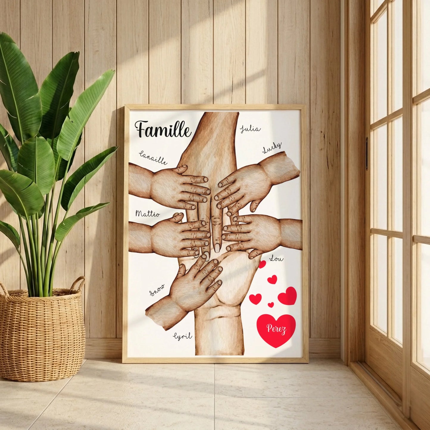 Affiche Famille Personnalisée - Mains et animaux - Cadeau personnalisé famille
