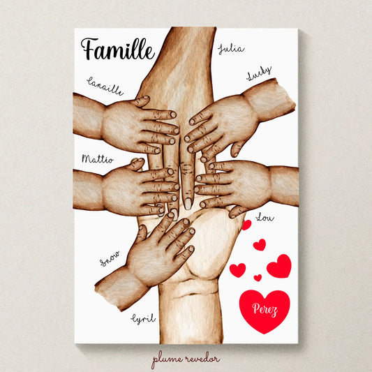 Affiche Famille Personnalisée - Mains et animaux - Cadeau personnalisé famille