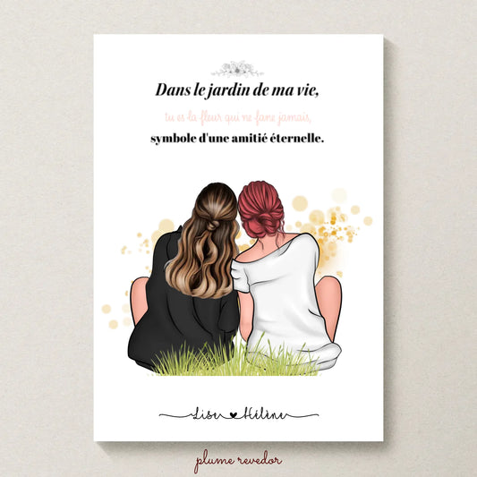 Affiche personnalisée - Maman - Mère Fille - Portrait famille de dos - Cadeau maman - Cadeau Fête des mères