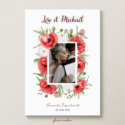 Affiche Personnalisée Noces de coquelicots - Cadeau anniversaire de Mariage