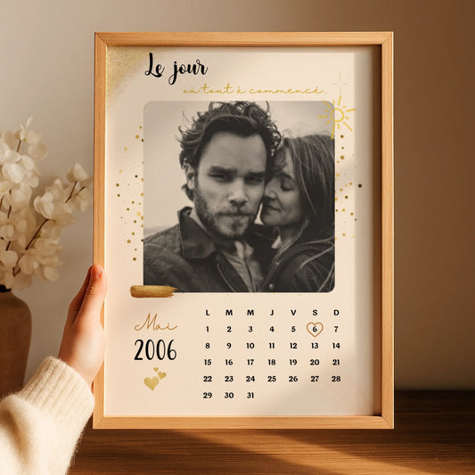 Affiche Personnalisée - couple Calendrier date de rencontre, prénoms, photo
