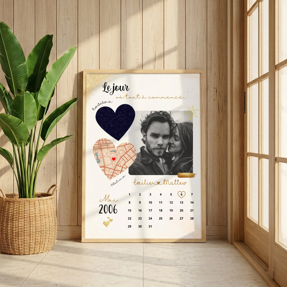 Affiche Personnalisée - couple Calendrier date, photo, Plan et Carte des étoiles