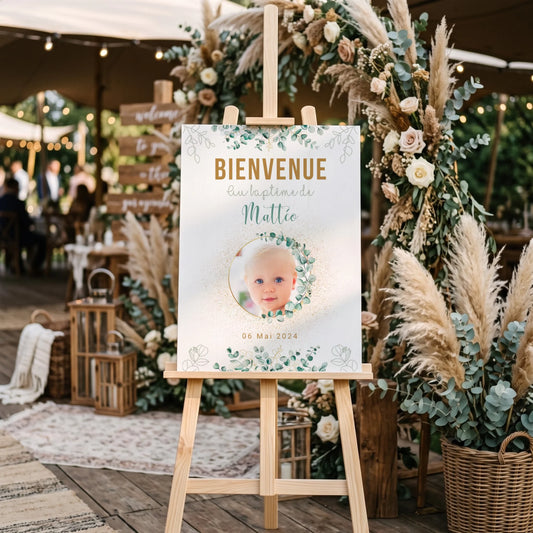 Affiche personnalisée Baptême ou Anniversaire Bienvenue "Eucalyptus OR"