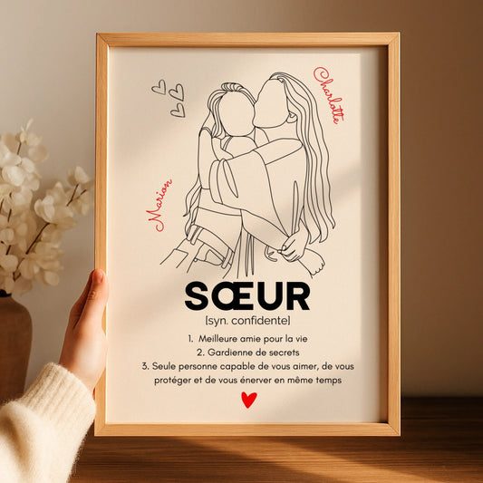 Affiche personnalisée Sœur Définition - cadeau personnalisé sœur