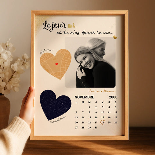 Affiche Personnalisée Maman Calendrier avec Photo, Plan et Carte des étoiles