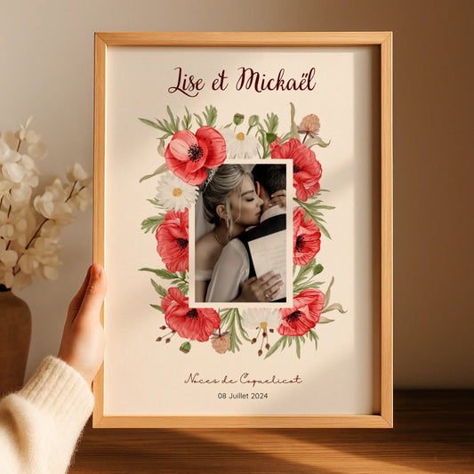 Affiche Personnalisée Noces de coquelicots - Cadeau anniversaire de Mariage
