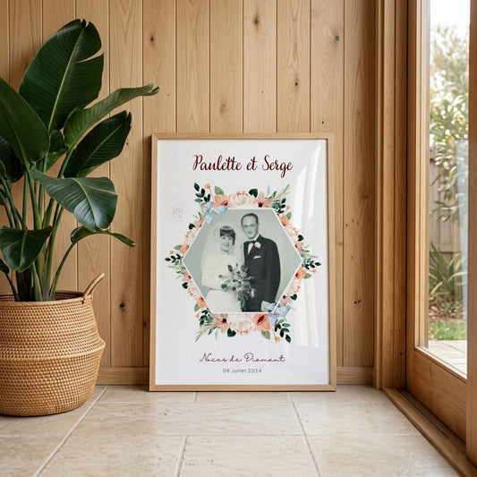 Affiche Personnalisée Noces de Diamant - Cadeau anniversaire de Mariage