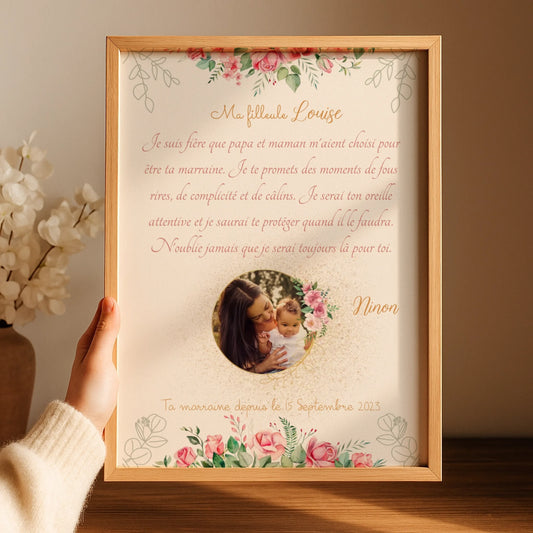 Affiche Personnalisée - Filleul(e) avec Texte et photo - Cadeau filleule personnalisé