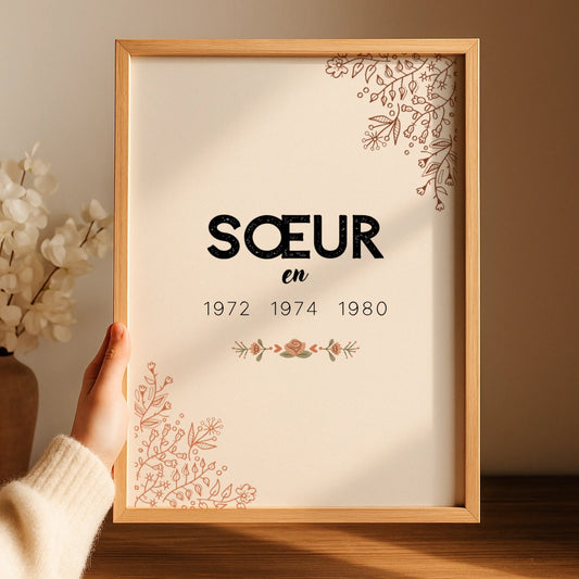 Affiche Personnalisée Sœur Années de naissance