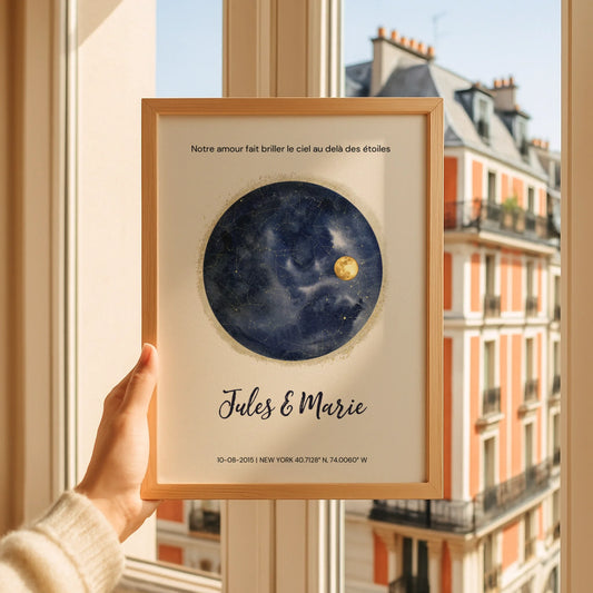 Affiche Personnalisée Ciel Étoilé avec Constellations – Cadeau Couple Unique, Date & Lieu Spéciaux