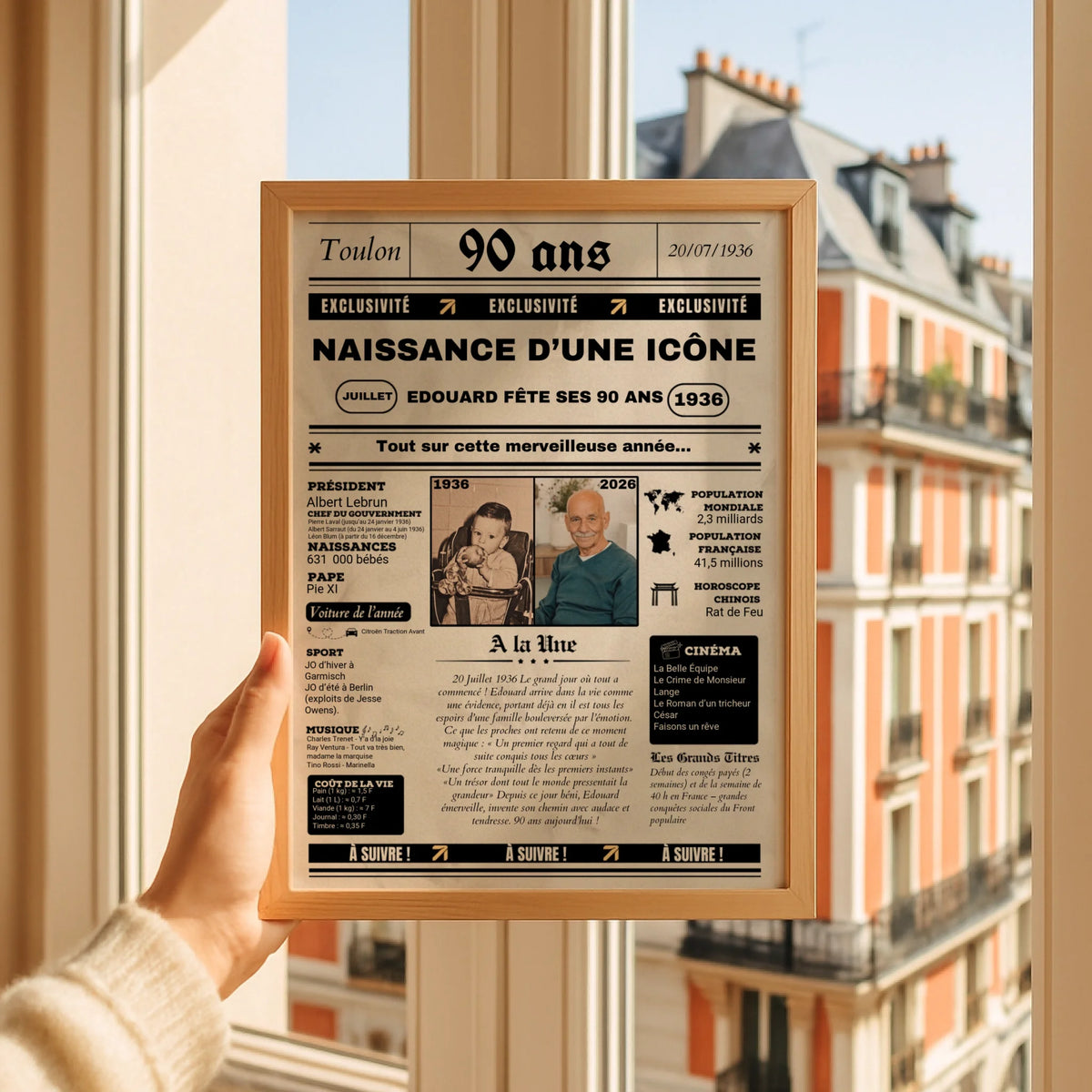Affiche Personnalisée Anniversaire 90 Ans Journal. Cadeau anniversaire 90 ans