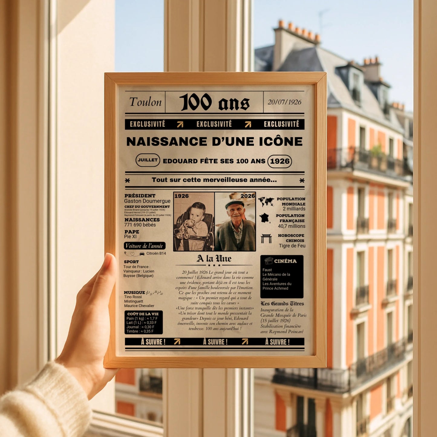 Affiche Personnalisée Anniversaire 100 Ans Journal. Cadeau anniversaire 100 ans