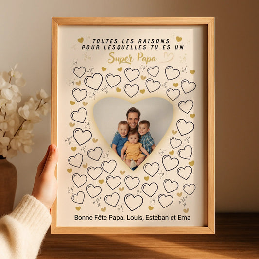 Affiche personnalisée Super Papa avec photo – Cadeau fête des pères à remplir par les enfants