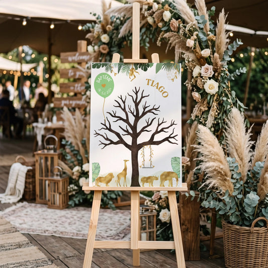 Affiche personnalisée - Baptême ou Anniversaire arbre à empreintes jungle