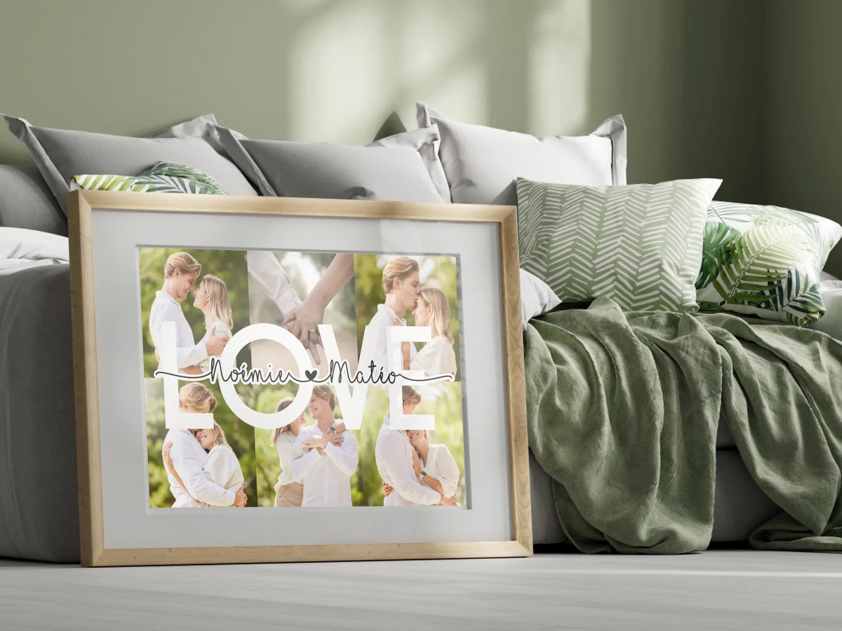 Affiche personnalisée Couple MOT Photos Mot et Prénoms - Cadeau personnalisé couple