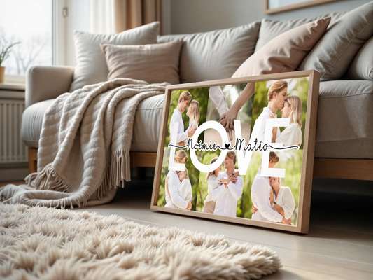 Affiche personnalisée Couple MOT Photos Mot et Prénoms - Cadeau personnalisé couple