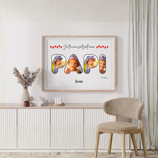 Affiche personnalisée - Mot Papi avec photos