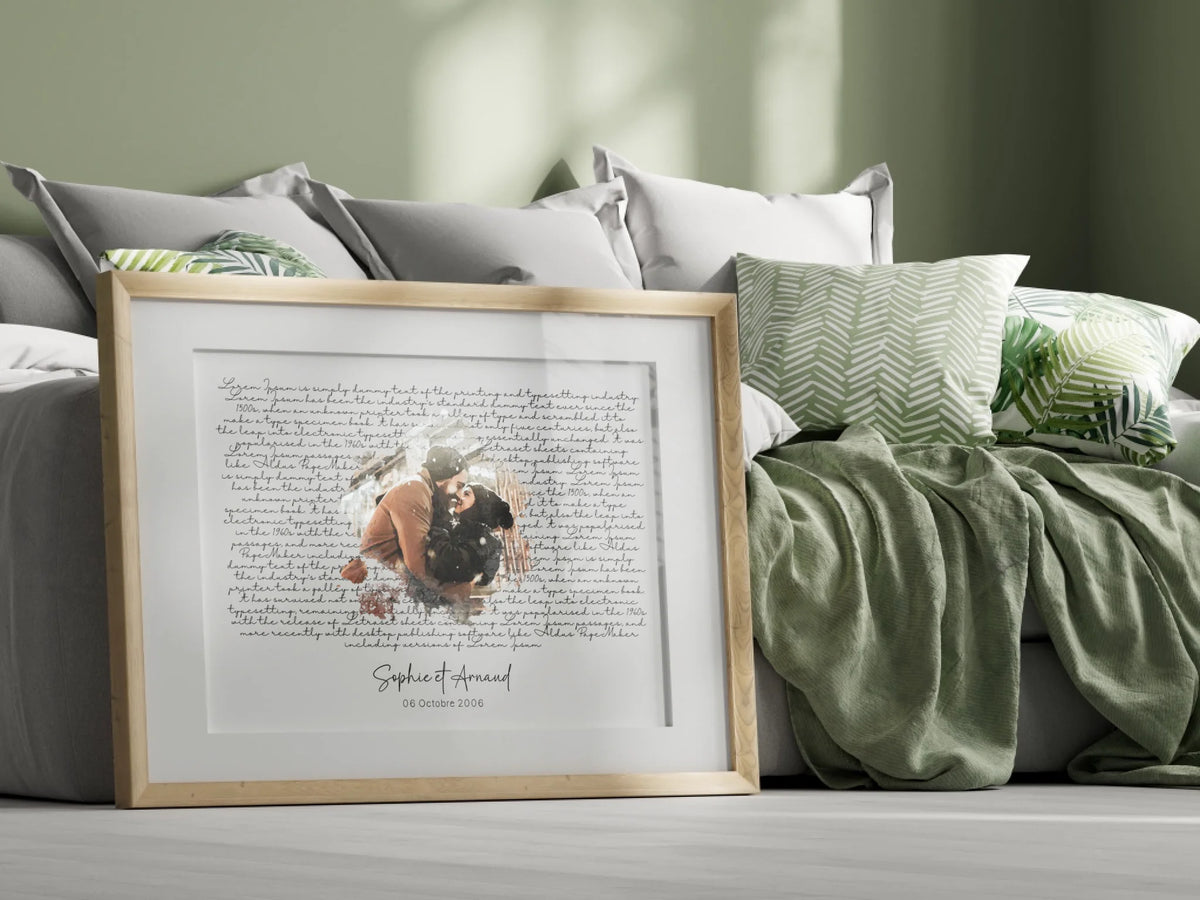 Affiche personnalisée - Couple aquarelle Paroles de chanson, prénoms et date - cadeau personnalisé couple