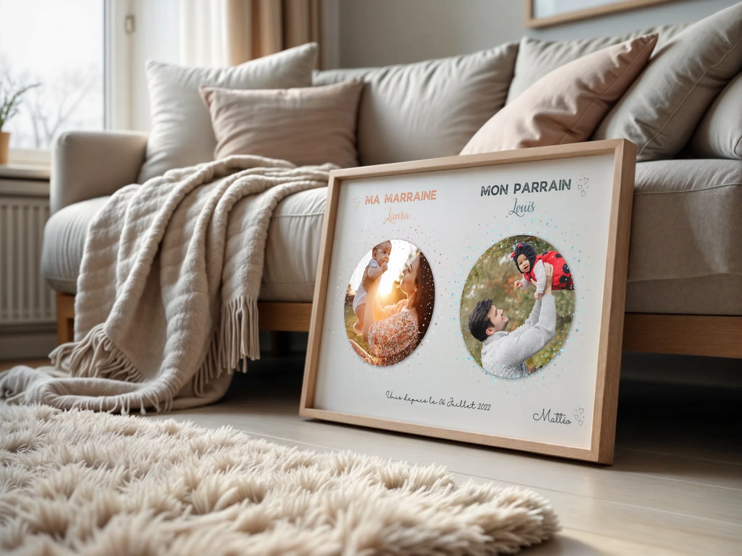 Affiche personnalisée - parrain et marraine avec photos - Baptême